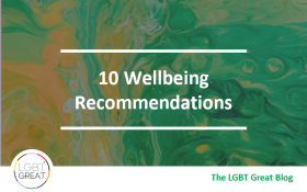 Abstract green and yellow background with title overlay: "10 Wellbeing Recommendations" 