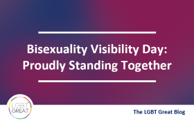 Gradient background with title overlay: Bisexuality Visibility Day: Proudly Standing Together